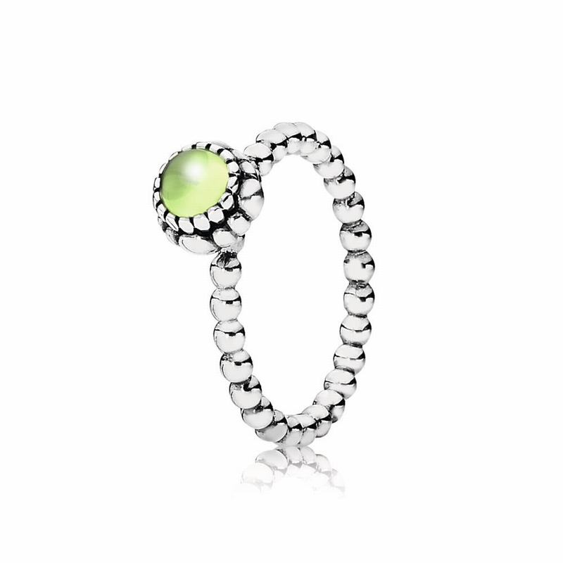 Pandora Birthday Blooms Stackable Ring August - Sterling Silver/Green/Peridot - Canada | FR8983VM